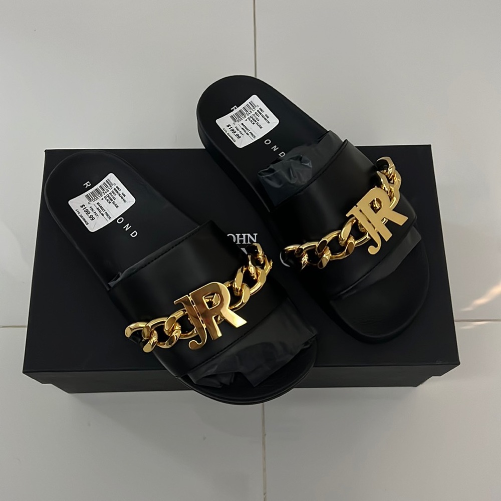 Never worn John Richmond black slides !!